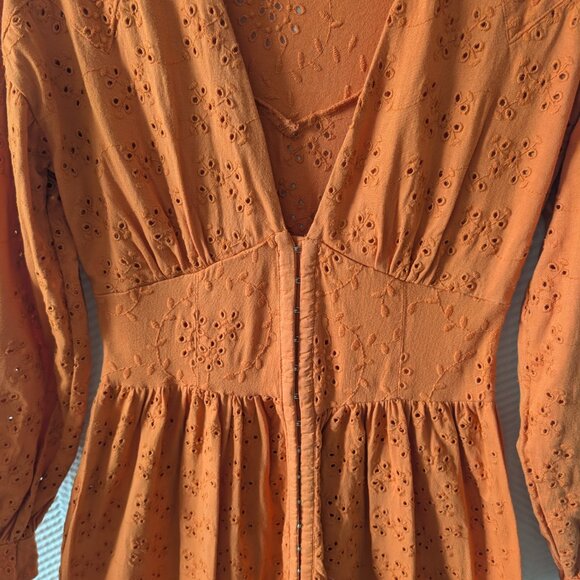 ASOS Orange Broderie Eyelet Cotton Midi Dress Boho Size 0 100% Cotton Fall - Picture 5 of 11